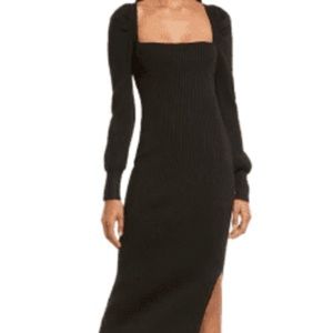 Square Neck Tie Back Puff Long Sleeve Sweater Dress